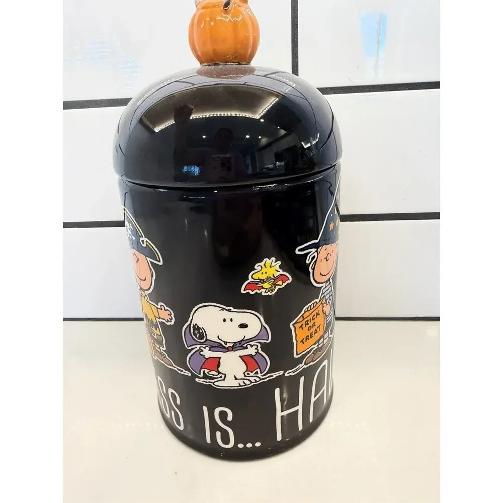 Peanuts Happiness Is Halloween Covered Canister Treat Candy Cookie Holder NEW🎃